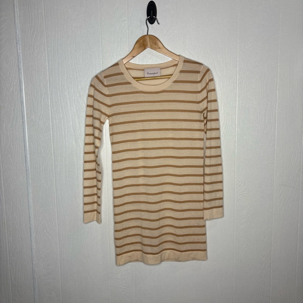 Crumpet 100% cashmere cream tan striped crewneck sweater size small